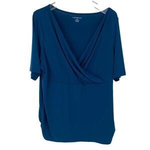 Lane Bryant Blouse Top Size 18/20 Surplice Wrap Teal Blue Stretch Knit